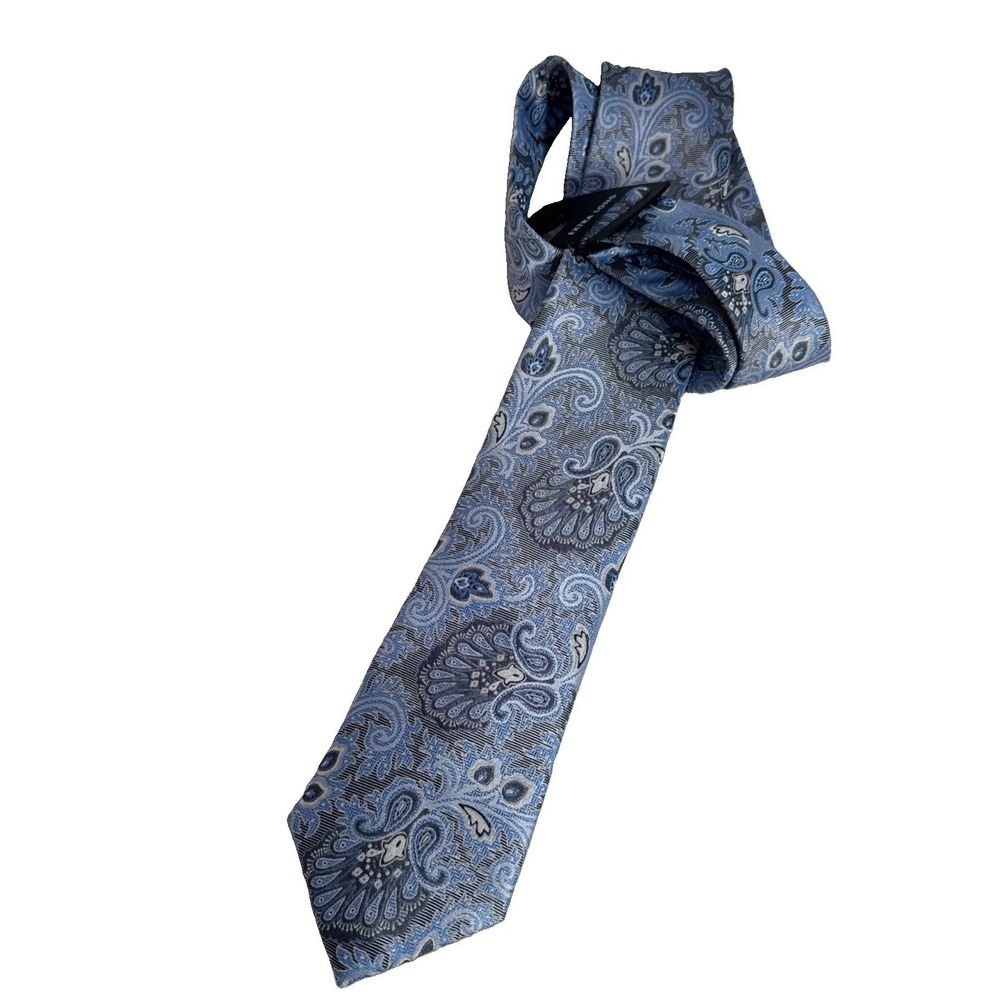 Joseph Abboud Tie Extra Long 68 XL Big & Tall Blue Silver Paisley Luxury Silk